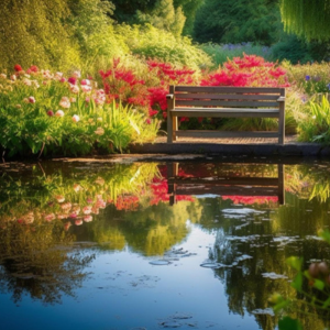 pond with a bench
